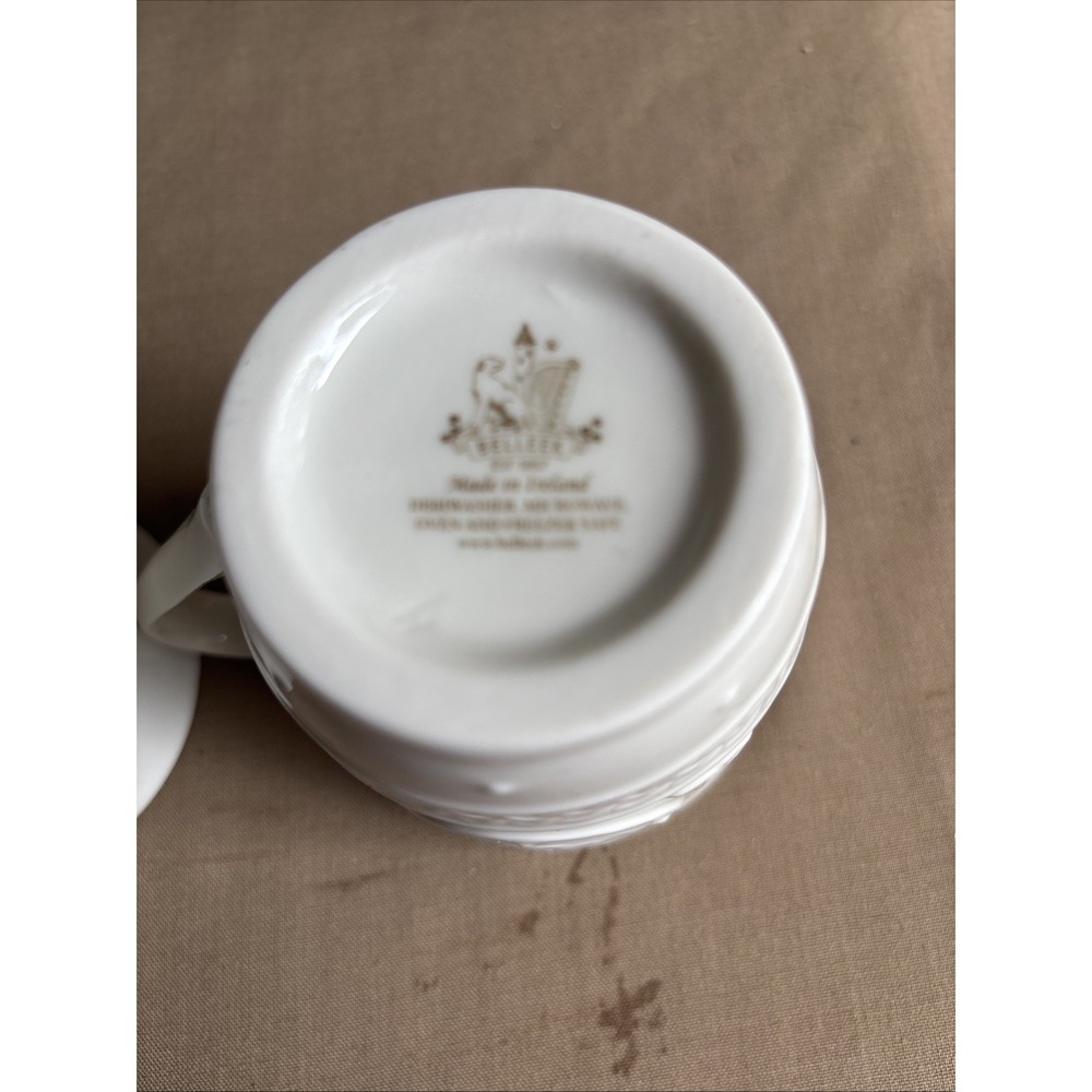 Belleek Ireland 2 Mugs Irish Coffee Cups Porcelain Celtic Irish Knot Ivory Color - Picture 6 of 8
